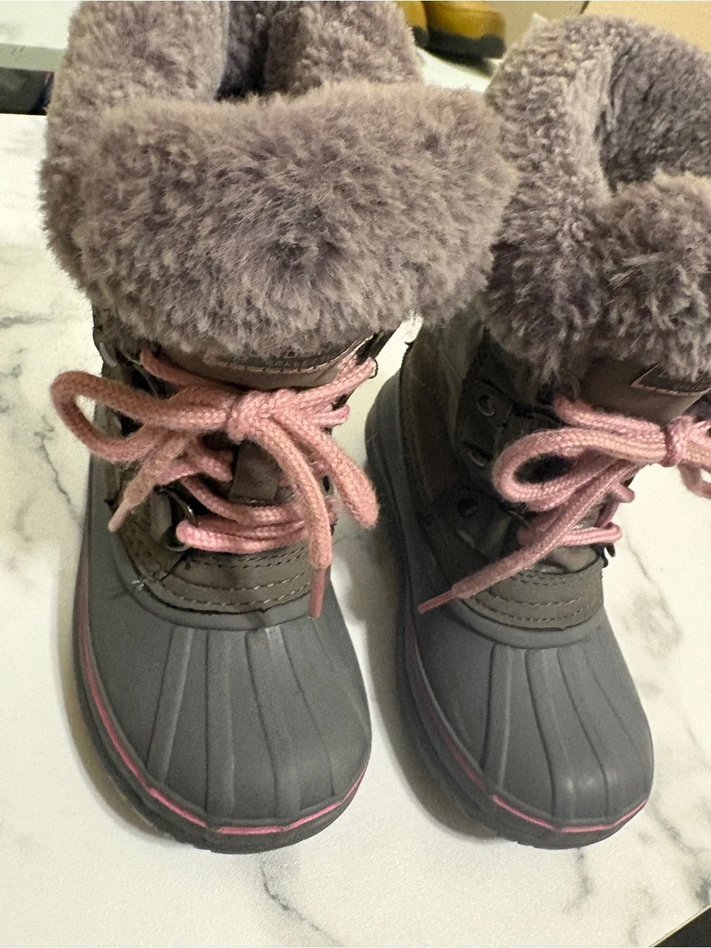Size 9 London Fog Kids Gray Winter Boots with Pink Accents